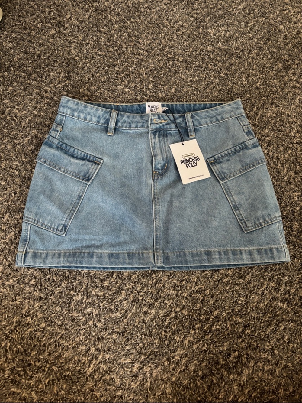 NWT Princess Polly Light Blue Denim Pocket Mini Skirt US 6